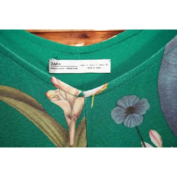 ZARA Green Floral Jumpsuit Satin Effect Tropical Vibes S - Picture 11 of 16